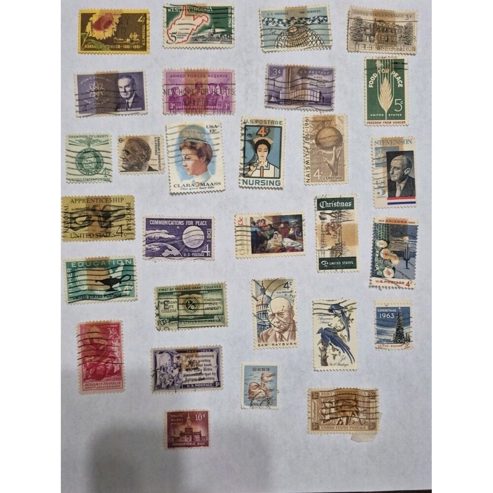 Vintage US Postage Stamp Lot 1950s 1960s Used Commemorative NASA Nursing